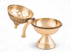 Brass Incense <b>Burner</b> With Handle Hollow Lid Traditional Incense Holder for Pooja Room Home Temple - Product Image 3