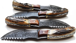 Cuchillo de Caza LEGACY BLADES de Acero de Damasco con Borde Serrado, Punta Caída, Grado Industrial, Hecho a Mano, Hoja Fija, Mango de Madera - Product Image 6