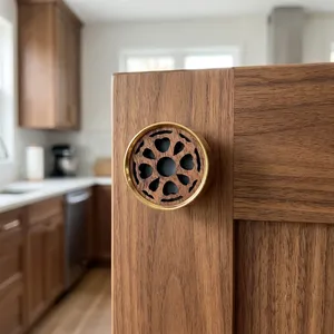 Modern Round <b>Brass</b> and Wood Cabinet <b>Knob</b> with Durable Antirust Finish for Kitchen Furniture - Product Image 4