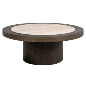 Table basse ronde en bois moderne, design mid-century, fabrication artisanale, structure en fer écologique, meubles de salon - Product Image 1