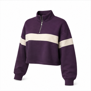 Customize Plum Smoke <b>Womens</b> Easy Fit <b>Half</b> <b>Zip</b> Cropped <b>Sweatshirt</b> Casual Layer Brushed Fleece WHZCROP-0014 - Product Image 4