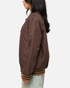 Chaqueta Varsity para Mujer, Color Marrón con Ribete en Contraste, Manga Larga, Cuello con Botones, Cierre de un Solo Botón, Tejido de Poliéster, para Otoño - Product Image 4