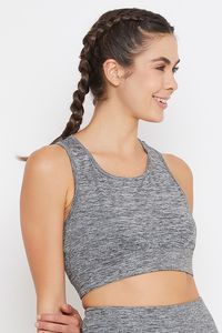 Soutien-gorge de sport gris sans coutures pour femme, col rond, maintien moyen, dos nageur, respirant, idéal pour le yoga et l'entraînement - Product Image 1