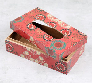 Red Printed Wood Tissue Box Traditional Chinese Design Pattern Convenient Home Use - Product Image 5