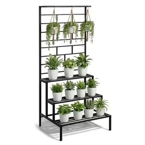 Carrito de metal negro resistente de 3 niveles con barra superior para colgar, ideal para balcones, de la marca Top Market Selection. - Product Image 2