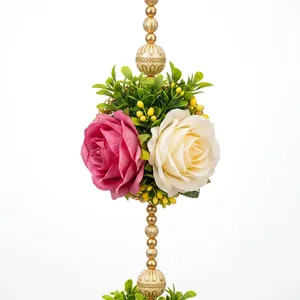 Décoration suspendue élégante à motifs floraux et perles, avec fleurs roses et blanches, pour porte, fenêtre, entrée, balcon, mariage, décoration de la maison - Product Image 5