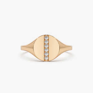 Pave Line Signet Pinky <b>Ring</b> Style Moissanite <b>925</b> Sterling <b>Silver</b> 14k Gold Plated Moissanite Bridal Jewelry Perfect For Parties - Product Image 1