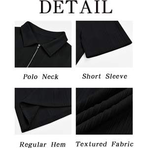 2025 hommes sombre quart fermeture éclair pour polos brodés Golf hauts motif solide haut tricot texturé décontracté à manches courtes chemise - Product Image 3