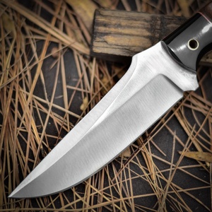 Cuchillos de caza de hoja fija de acero 12C27 con mango de palisandro serrado, bolster negro, punta de gota, Skinner, EDC, para camping, con funda, directo de fábrica - Product Image 2
