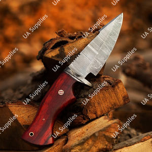 Couteau de camping à lame fixe en acier Damas fait main, manche en bois de rose, étui en cuir, qualité industrielle OEM ODM - Product Image 3