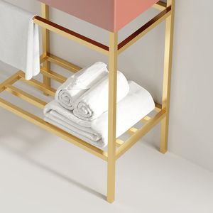 24 \ "Set di vanità da bagno rosso lucido Freestanding consolle lavabo rettangolare in ceramica rubinetto aperto in metallo gambe scaffali di stoccaggio - Product Image 4