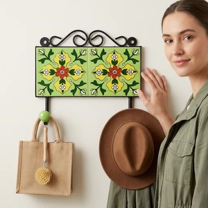 Beads Art Multifunctional Rustic Green Ceramic Tile Wall Coat <b>Hook</b> Pottery for Home Decorative <b>Hooks</b> & <b>Rails</b> - Product Image 2