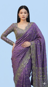 Sari de Seda Floral con Blusa para Mujer, Traje Tradicional Indio y Pakistaní para Bodas y Fiestas, Sin Arrugas, Largo hasta el Suelo, Corte Regular - Product Image 1