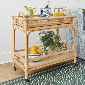 Best selling rattan barcart food trolleys high quality cane trolley mobile storage cart with wheels - Product Image 1