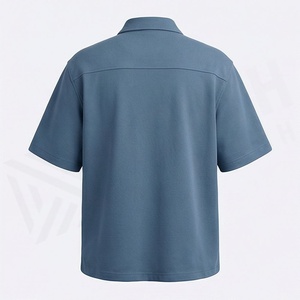 Polo à manches courtes pour homme, couleur unie, col zippé, tissu tricoté bleu - Product Image 2