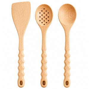Juego de utensilios de cocina de madera de haya natural ecológicos al por mayor, 6 piezas, resistentes al calor, antiadherentes, cucharas y espátulas de madera para cocina - Product Image 4