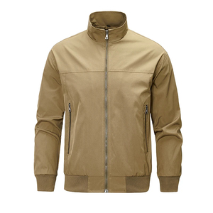 Mego Industry Herren Casual Bomberjacke Stehkragen Reißverschluss Atmungsaktiv Winddicht Khaki Einfarbig Geometrisches Muster Herbst Canvas - Product Image 2