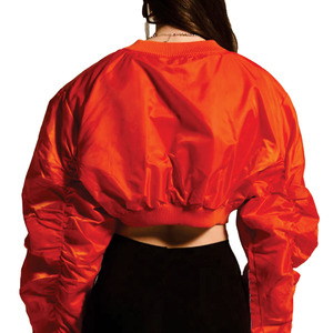 Chaqueta cortavientos bomber roja de nailon personalizada para mujer, ligera y elegante, estilo streetwear con dobladillo acanalado, chaquetas para hombre - Product Image 6