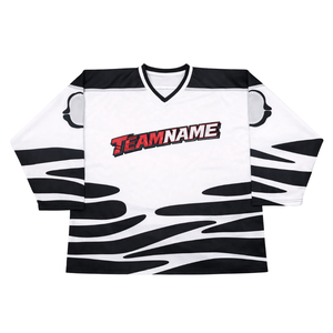 Maillot de hockey sur glace personnalisé noir et blanc par sublimation, uniforme de hockey professionnel respirant pour hommes, maillot de hockey athlétique de performance élite - Product Image 1
