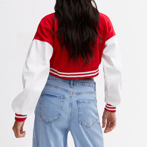 Chaqueta Varsity Corta Transpirable para Mujer, Tallas Grandes, con Logotipo Personalizado Bordado, Mangas de Cuero, Estilo Letterman de Béisbol, para Invierno - Product Image 3