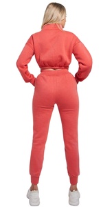 Jersey de chándal de algodón 100%, Top corto bordado con apliques, patrón sólido lavado a la piedra, forro polar para mujer, Personalización completa - Product Image 6