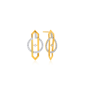 Pendientes de Barra Geométrica de Oro Amarillo de 18K con Diamante Cultivado en Laboratorio de Corte Redondo, Joyería Fina Contemporánea, Regalo de Lujo para Mujer - Product Image 2