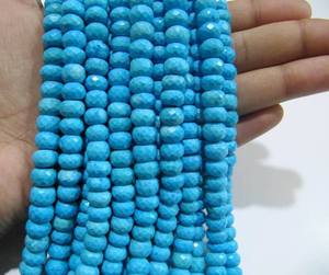 Perles de pierres précieuses en turquoise bleue naturelle, facettées, rondes, 7-8 mm, brin de 8 pouces de long - Product Image 2
