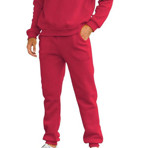 Pantalon de survêtement unisexe rouge uni en polyester/nylon polaire respirant avec poches latérales, taille élastique, coupe classique, pour usage décontracté - Product Image 2