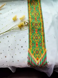 Collier long bohème au design unique - Gerdan traditionnel ukrainien fait main avec perles. avec boucles d'oreilles, pour les dotés d'un don artistique, mariage - Product Image 5