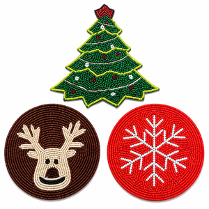 Modern Embroidery Glass Seed Bead <b>Coaster</b> Set For Home Cafe Christmas Decoration <b>Table</b> Protection Mat For Dining Coffee Tabletop - Product Image 1
