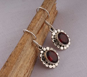 Natural Red Garnet <b>Solid</b> 925 Sterling <b>Silver</b> Handmade Vintage Luxury Drop <b>Earrings</b> for Wedding Anniversary Gift Party - Product Image 3
