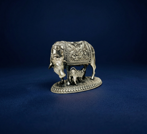 Ídolo de ternero de latón chapado en plata oxidada 999, 4.5x3x3.5cm, 100% latón, Gau Mata Murti, para Puja, decoración del hogar, regalo espiritual, regalo de inauguración de casa - Product Image 5