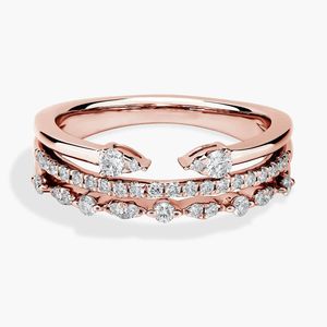 Lab Grown Diamond <b>Open</b> Stack <b>Ring</b> in 14K Rose Gold Multi Layer Diamond Band Adjustable IGI Certified Wedding Luxury Jewelry - Product Image 1