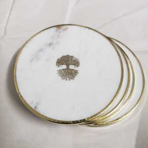 Juego de 4 posavasos de mármol blanco agradecido, posavasos semiabsorbentes estéticos modernos de lujo redondos de piedra Natural Real para bebidas - Product Image 6