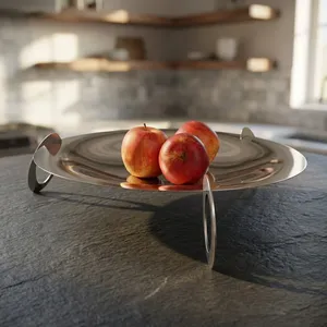 Bandeja de metal cromado para chocolate elevada con elegantes patas geométricas en forma de aro, ideal para exhibir trufas de chocolate gourmet para un servicio de lujo. - Product Image 4