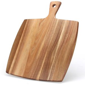 Planche à découper ronde en bois d'acacia |   Manche en bois fait main |   Planche à fromage et charcuterie écologique de 1,5 cm d'épaisseur, compatible lave-vaisselle - Product Image 1