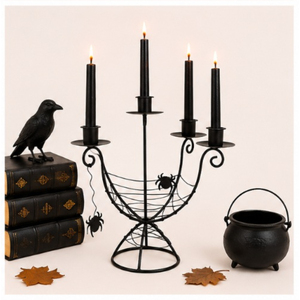Décoration d'Halloween tendance : Porte-bougie en métal noir en forme de toile d'araignée pour centre de table de fête d'ambiance hantée, en promotion - Product Image 4