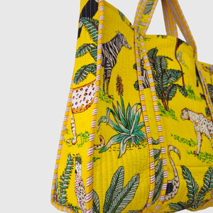 Sac fourre-tout en coton à imprimé animal jaune, style bohème, ouvert en haut, pour le shopping toutes saisons - Product Image 6