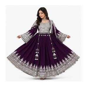 Purple Silk <b>Silver</b> Ethnic Clothing Embroidery And Tassels Traditional Indian Wedding <b>Dress</b> Afghan Kuchi <b>Dresses</b> For Women - Product Image 2