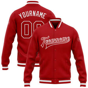 Chaqueta Varsity Roja para Hombre, Estilo Vintage Letterman, Cierre de Broches, Puños Acanalados, Prenda Exterior Informal, Chaqueta con Bordado y Estampado OEM - Product Image 1