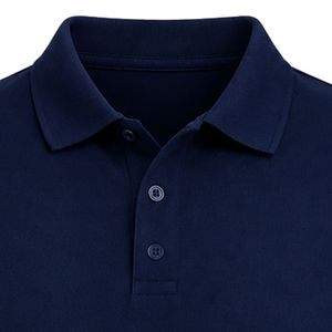 Navy Blue Collared Polo <b>T</b> <b>Shirt</b> Featuring JJ Letter Embroidery on Chest Only Plain Back Short Sleeve Classic Button Front Casual - Product Image 2
