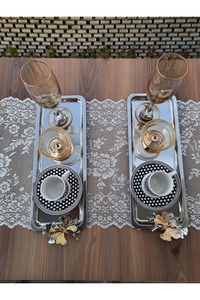 Bandeja de Servicio de Metal Plateado de Lujo con Asa de Flor Dorada para Servir Té, Café, Bocadillos en Reuniones Familiares y Eventos - Product Image 2