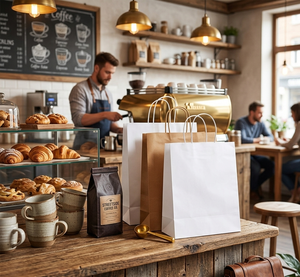 Custom Design Print Wholesale Grocery Shopping <b>White</b> Brown Kraft <b>Paper</b> Gift <b>Bag</b> with Handle Item Industrial Surface Packaging - Product Image 1
