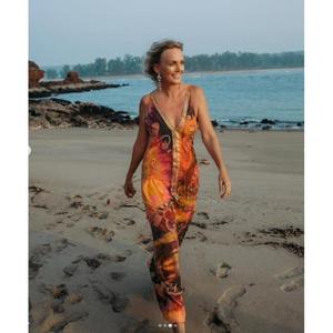 Vestido Maxi Boho con Estampado Sólido, Cuello en V Profundo, Sin Mangas, Corte Regular, Bordado a Mano con Lentejuelas, Lavable, para Playa o Verano - Product Image 2