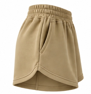 Pantalones Cortos Deportivos para Mujer, Color Caqui, Cintura Elástica, Bolsillos Transpirables, Logotipo en la Pierna Derecha, Estilo Deportivo, Tejido de Punto - Product Image 3
