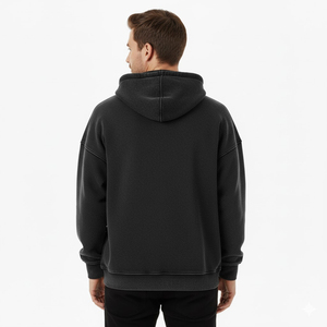 Sweat-shirt à capuche noir pour homme, coupe classique, couleur unie, décontracté, pour l'hiver, impression numérique, broderie - Product Image 2