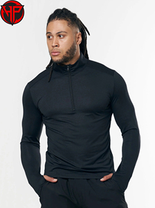 Haut de compression pour homme à manches longues, entièrement personnalisable, pour entraînement extérieur, coupe régulière, fermeture éclair 1/4, anti-bactérien - Product Image 2