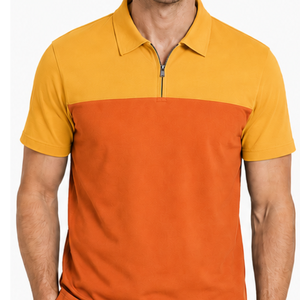 Hot selling Men's Color Blocked <b>Polo</b> Shirt Short Sleeve Zipper Casual <b>Orange</b> Yellow Regular Fit - Product Image 2