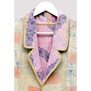 Chaqueta de Invierno para Mujer, Hecha a Mano en India, 100% Algodón, Estilo Vintage Kantha, Acolchada, con Cuello Mandarín, Reversible y Bordada - Product Image 4
