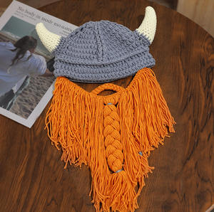 Gorro Vikingo con Barba Unisex, Estilo Cuerno, Tejido de Ganchillo, Cálido para Invierno, para Ciclismo, Boina Holgada, Gorro Deportivo Novedoso - Product Image 4